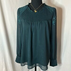 NWT MASON & BELLE long sleeve blouse -‎ metallic stripe and floral accents